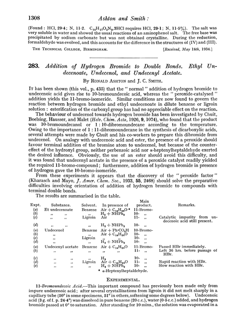 283. Addition of hydrogen bromide to double bonds. Ethyl undecenoate, undecenol, and undecenyl acetate