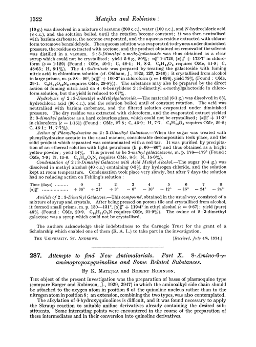 287. Attempts to find new antimalarials. Part X. 8-Amino-6-γ-aminopropoxyquinoline and some related substances