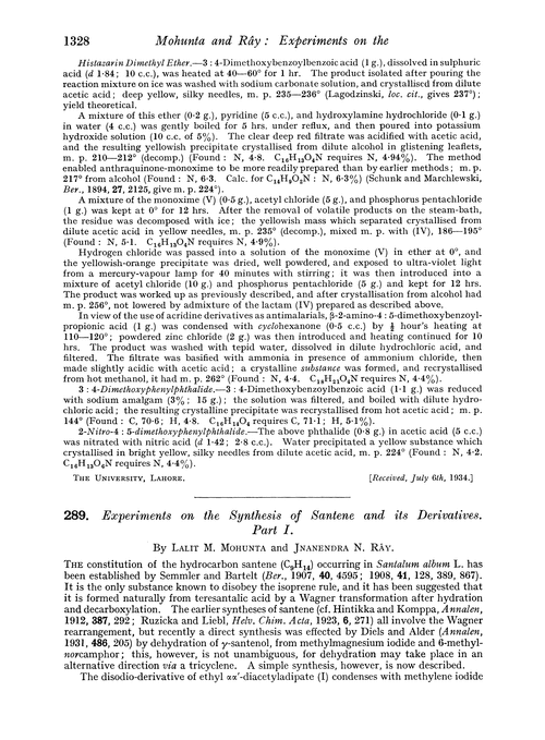 289. Experiments on the synthesis of santene and its derivatives. Part I