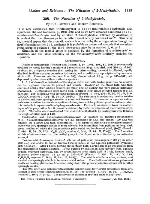 308. The nitration of 2-methylindole