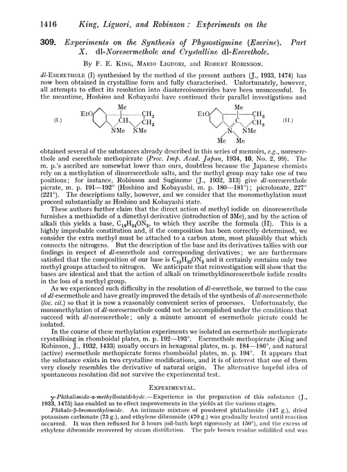 309. Experiments on the synthesis of physostigmine (eserine). Part X. dl-Noresermethole and crystalline dl-eserethole