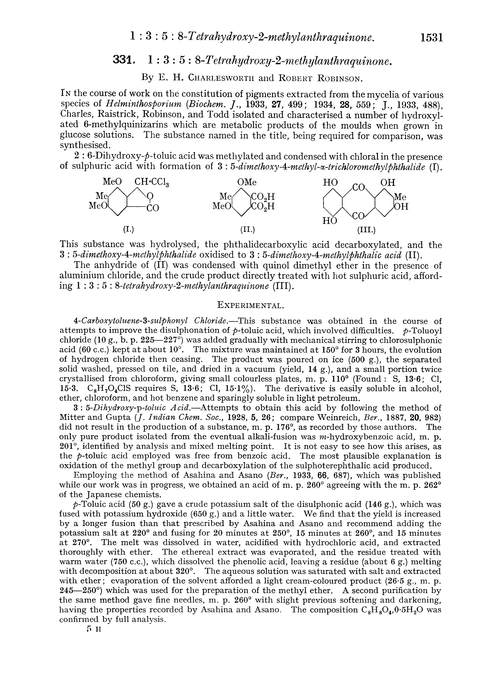 331. 1 : 3 : 5 : 8-Tetrahydroxy-2-methylanthraquinone