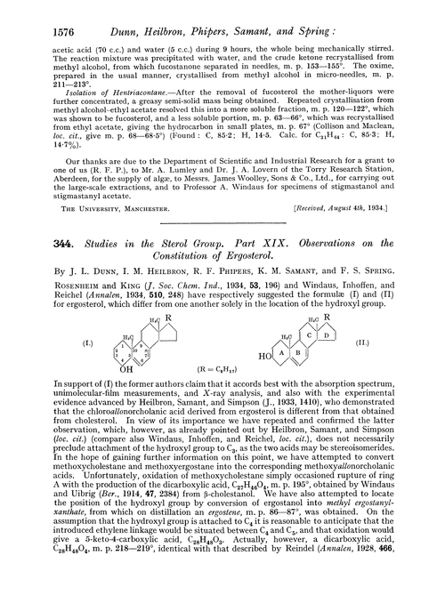 344. Studies in the sterol group. Part XIX. Observations on the constitution of ergosterol