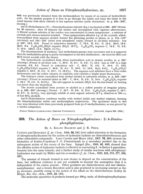 359. The action of bases on nitrophenylhydrazines: 2 : 4-dinitrophenylhydrazine