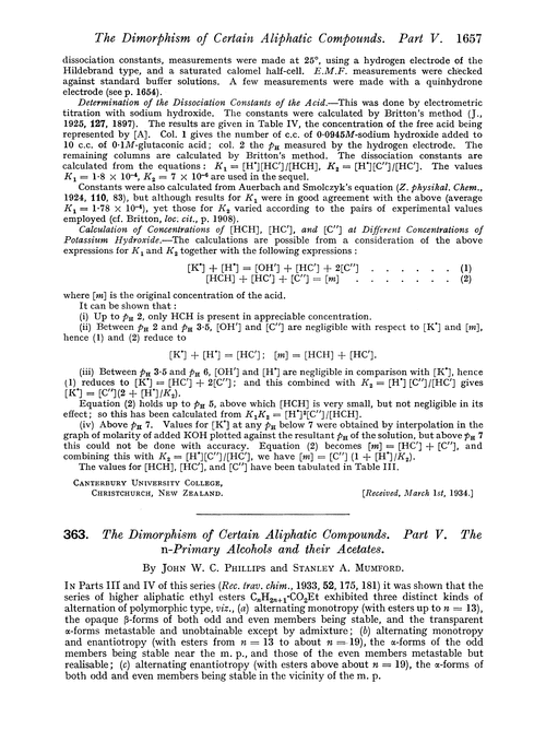 363. The dimorphism of certain aliphatic compounds. Part V. The n-primary alcohols and their acetates