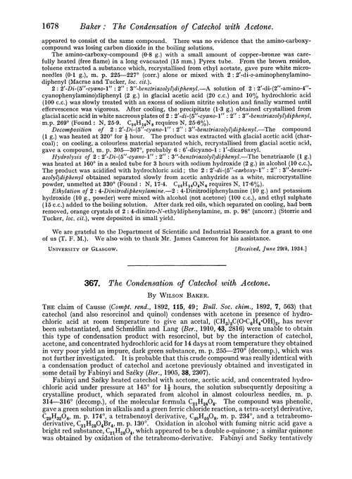 367. The condensation of catechol with acetone