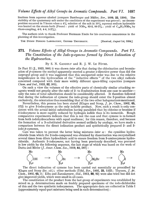 371. Volume effects of alkyl groups in aromatic compounds. Part VI. The constitution of the iodo-p-cymene formed by direct iodination of the hydrocarbon