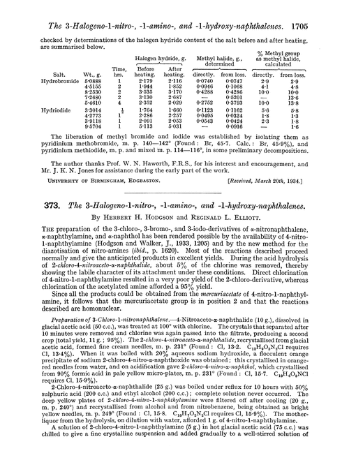 373. The 3-halogeno-1-nitro-, -1-amino-, and -1-hydroxy-naphthalenes