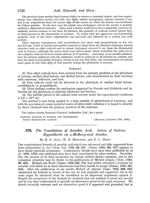 376. The constitution of ascorbic acid. Action of sodium hypochlorite on α-methoxy-acid amides