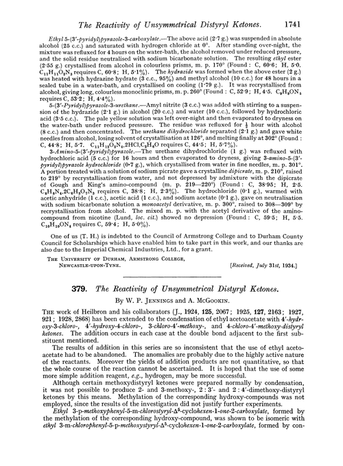379. The reactivity of unsymmetrical distyryl ketones