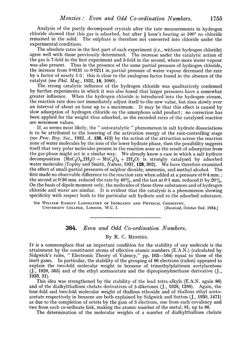 384. Even and odd co-ordination numbers