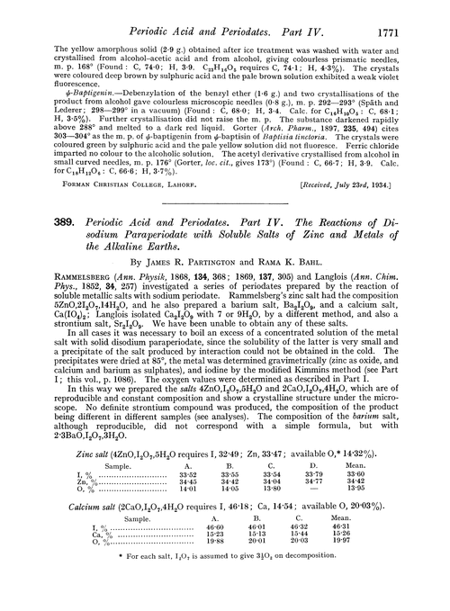 389. Periodic acid and periodates. Part IV. The reactions of disodium paraperiodate with soluble salts of zinc and metals of the alkaline earths