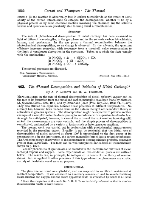 402. The thermal decomposition and oxidation of nickel carbonyl