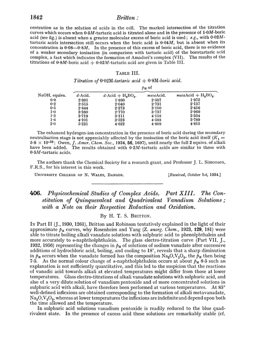 406. Physicochemical studies of complex acids. Part XIII. The constitution of quinquevalent and quadrivalent vanadium solutions; with a note on their respective reduction and oxidation