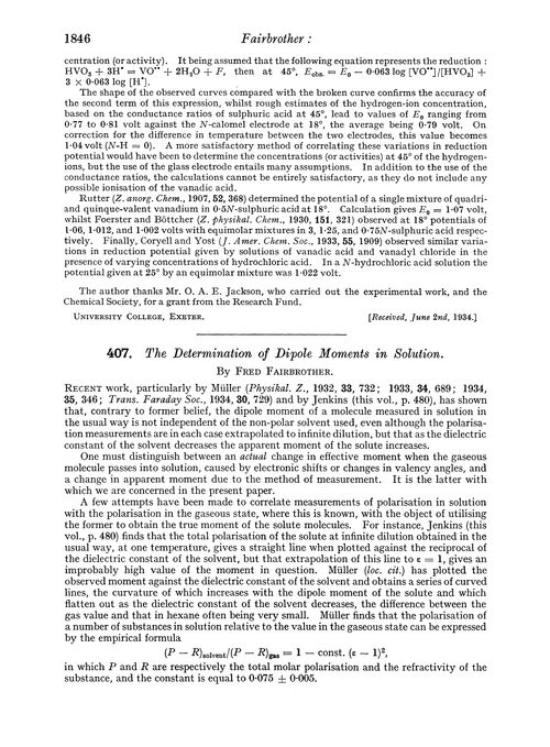 407. The determination of dipole moments in solution