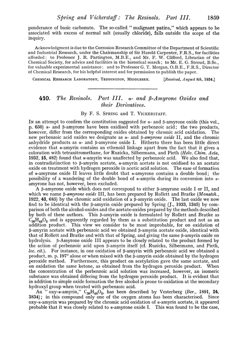 410. The resinols. Part III. α- and β-Amyrone oxides and their derivatives