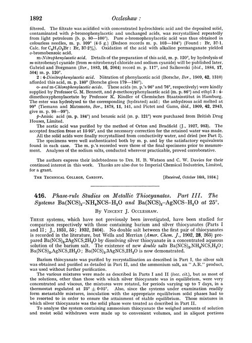 416. Phase-rule studies on metallic thiocyanates. Part III. The systems Ba(NCS)2–NH4NCS–H2O and Ba(NCS)2–AgNCS–H2O at 25°