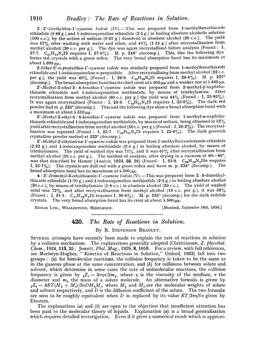 420. The rate of reactions in solution