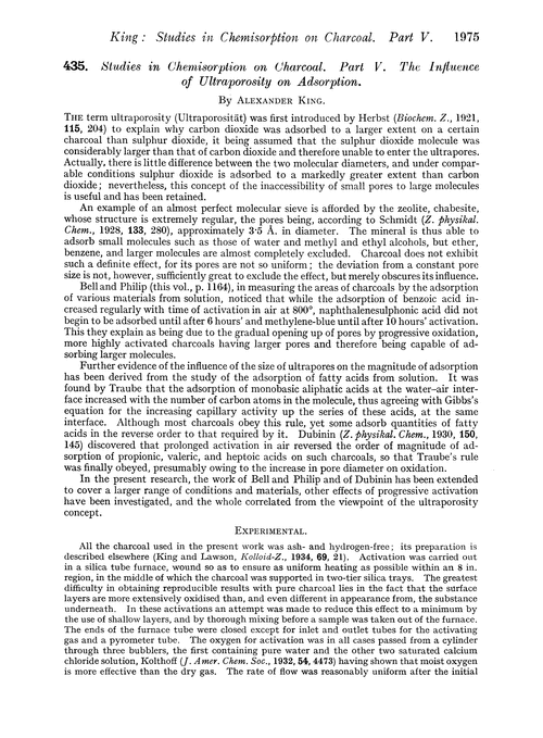 435. Studies in chemisorption on charcoal. Part V. The influence of ultraporosity on adsorption