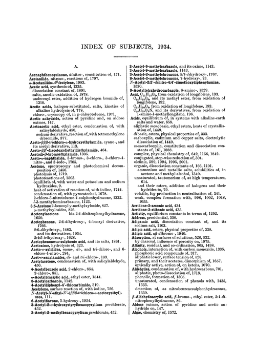 Index of subjects, 1934