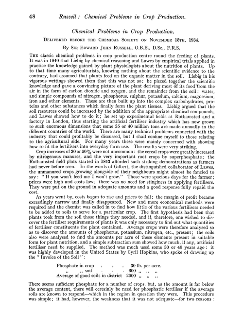 Chemical problems in crop production