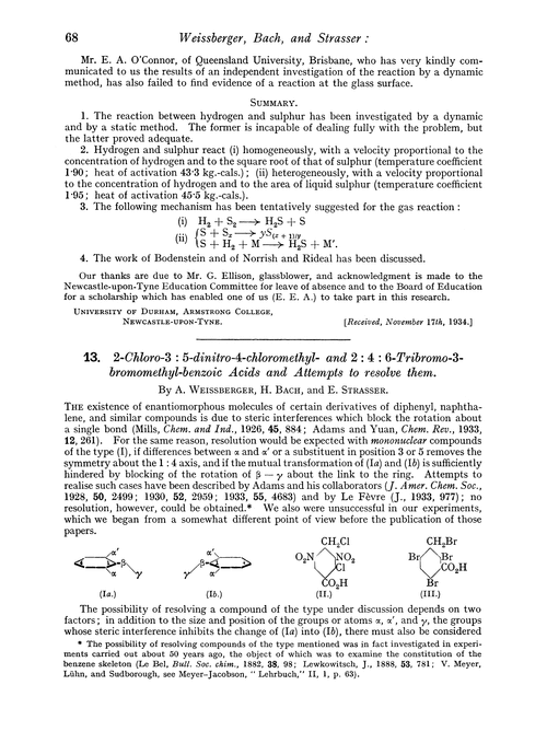 13. 2-Chloro-3 : 5-dinitro-4-chloromethyl- and 2 : 4 : 6-tribromo-3-bromomethyl-benzoic acids and attempts to resolve them