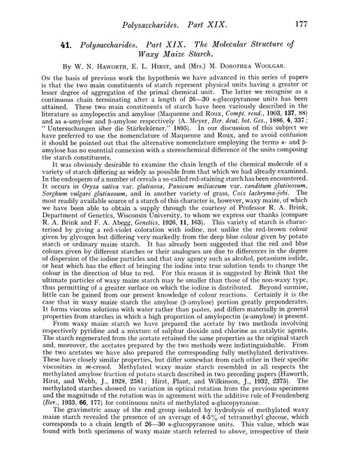 41. Polysaccharides. Part XIX. The molecular structure of waxy maize starch