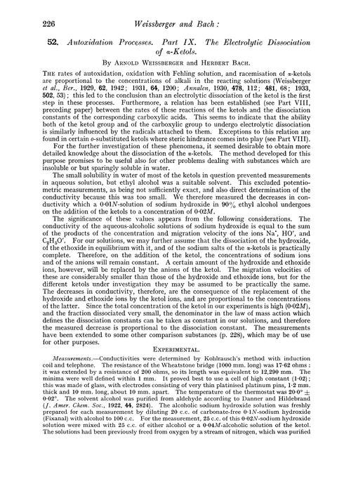 52. Autoxidation processes. Part IX. The electrolytic dissociation of α-ketols