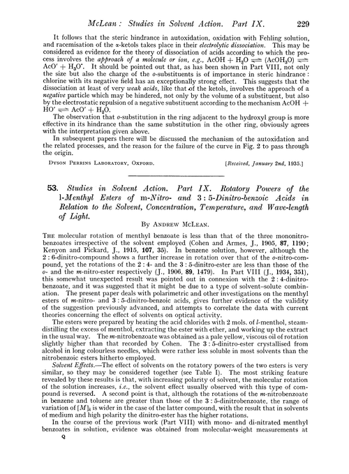 53. Studies in solvent action. Part IX. Rotatory powers of the l-methyl esters of m-nitro- and 3 : 5-dinitro-benzoic acids in relation to the solvent, concentration, temperature, and wave-length of light