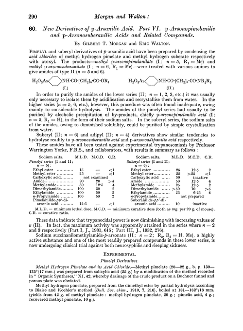 60. New derivatives of p-arsanilic acid. Part VI. p-Arsonopimelanilic and p-arsonosuberanilic acids and related compounds