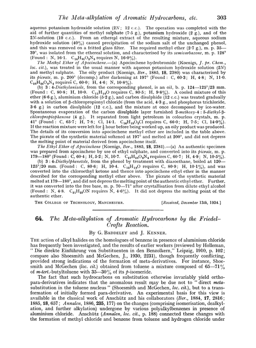 64. The meta-alkylation of aromatic hydrocarbons by the Friedel-Crafts reaction