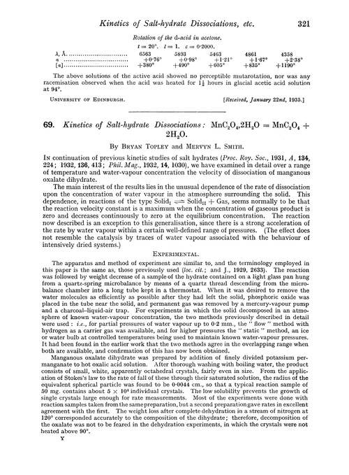 69. Kinetics of salt-hydrate dissociations: MnC2O4,2H2O = MnC2O4+ 2H2O