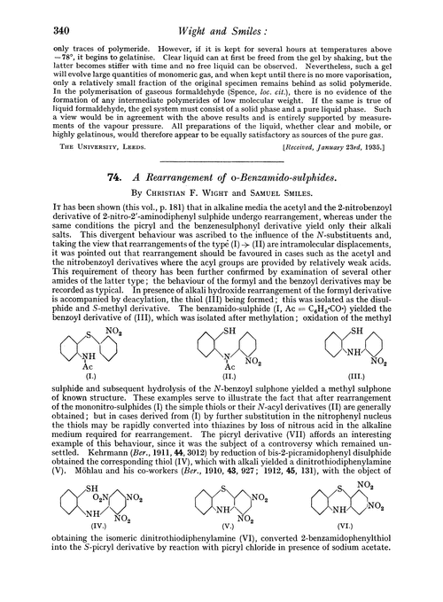 74. A rearrangement of o-benzamido-sulphides