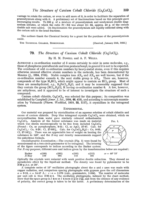 79. The structure of cœsium cobalt chloride (Cs3CoCl5)
