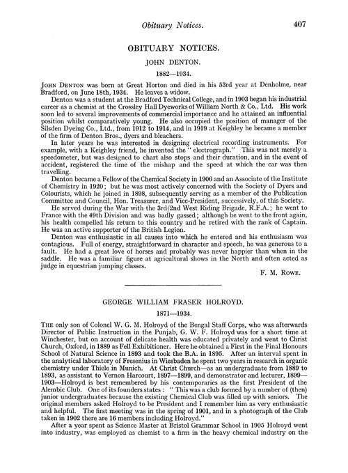 Obituary notices: John Denton, 1882–1934; George William Fraser Holroyd, 1871–1934; Daniel J. O’Mahony, 1860–1934; Lewis Gordon Paul, 1858–1934; Charles H. Ridsdale, 1862–1934; Ernest Henry Saniter, 1863–1934