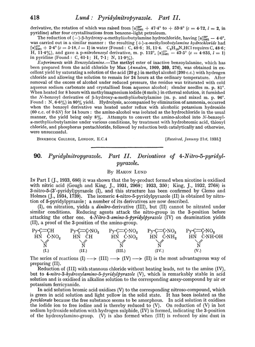 90. Pyridylnitropyrazole. Part II. Derivatives of 4-nitro-5-pyridylpyrazole