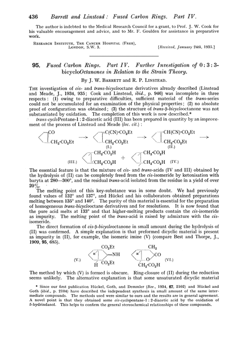 95. Fused carbon rings. Part IV. Further investigation of 0 : 3 : 3-bicyclooctanones in relation to the strain theory