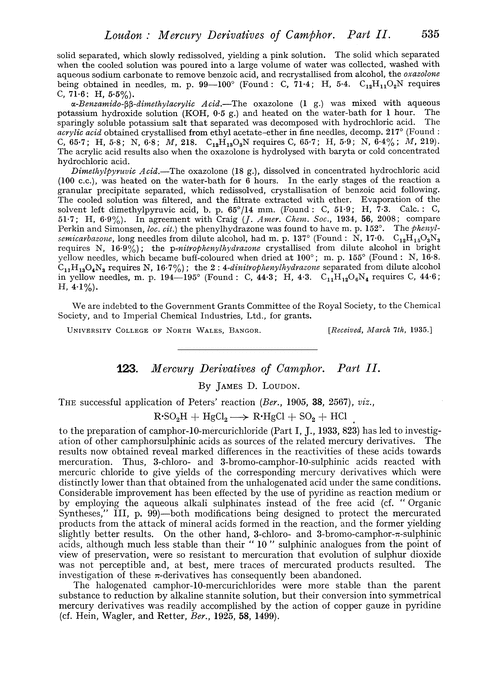 123. Mercury derivatives of camphor. Part II