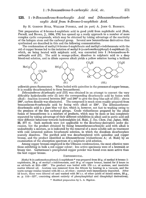 125. 1 : 9-Benzanthrone-8-carboxylic acid and dibenzanthronedicarboxylic acid from 8-bromo-1-naphthoic acid