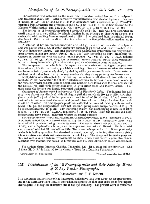 127. Identification of the 12-heteropoly-acids and their salts by means of X-ray powder photographs