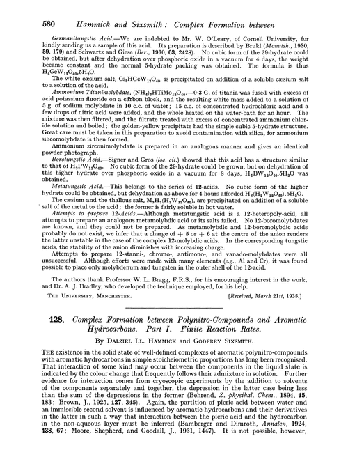 128. Complex formation between polynitro-compounds and aromatic hydrocarbons. Part I. Finite reaction rates