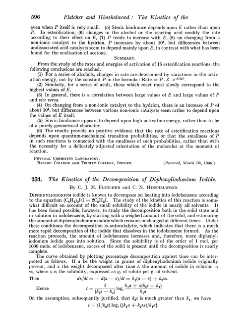 131. The kinetics of the decomposition of diphenyliodonium iodide