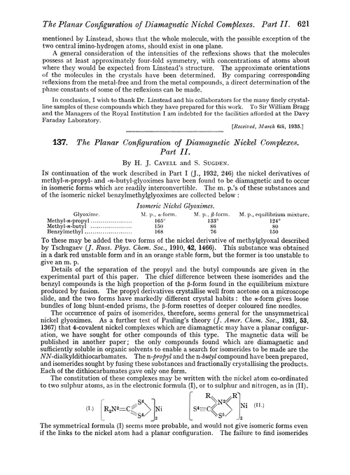 137. The planar configuration of diamagnetic nickel complexes. Part II