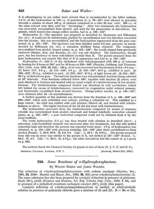 144. Some reactions of o-hydroxybenzylacetone