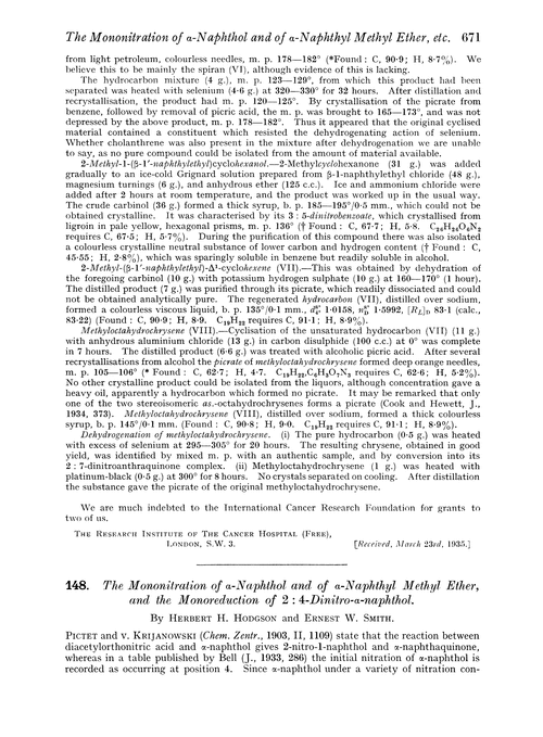 148. The mononitration of α-naphthol and of α-naphthyl methyl ether, and the monoreduction of 2 : 4-dinitro-α-naphthol