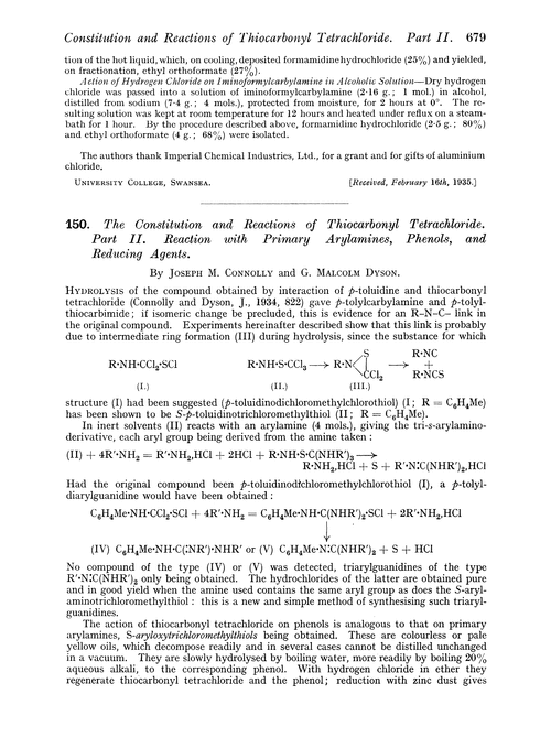 150. The constitution and reactions of thiocarbonyl tetrachloride. Part II. Reaction with primary arylamines, phenols, and reducing agents