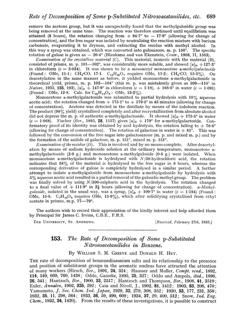 153. The rate of decomposition of some p-substituted nitrosoacetanilides in benzene