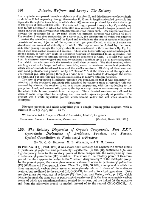 155. The rotatory dispersion of organic compounds. Part XXV. Open-chain derivatives of arabinose, fructose, and fucose. Optical cancellation in penta-acetyl µ-fructose
