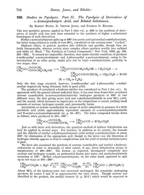 158. Studies in pyrolysis. Part II. The pyrolysis of derivatives of α-acetoxyisobutyric acid, and related substances