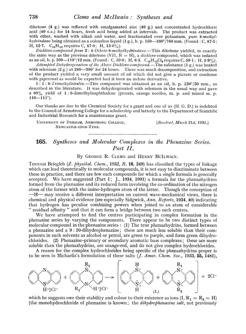 165. Syntheses and molecular complexes in the phenazine series. Part II